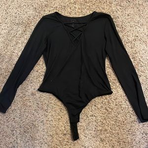 Black cross v neck bodysuit